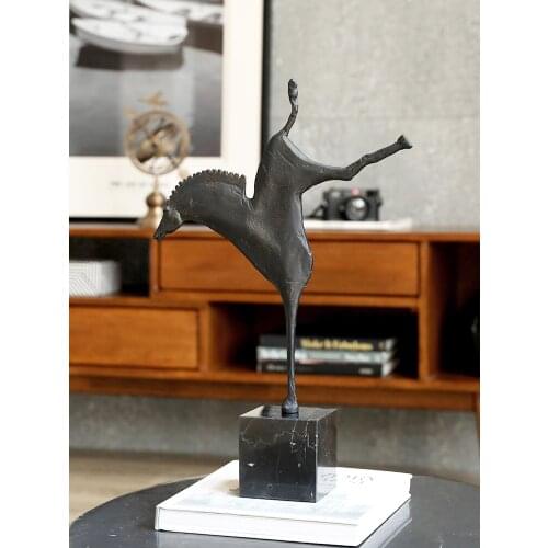 CREATIVE METAL WARHORSE STAND ON BLACK MARBLE WITH ONE FOOT STATUE HOME DECOR CRAFTS ROOM OBJECTS OFFICE FIGURINES WEDDING GIFTS