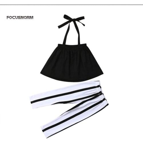 Toddler Kids Baby Girl Summer Striped Sunsuit 2Pcs Clothes Set Strap Blouse Vest Tops Long Pants Girls Outfits Clothing Sets