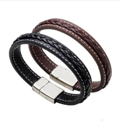 Fashion Men Solid Color Braided Magnetic Buckle Clasp Cuff Bracelet Bangle Gift