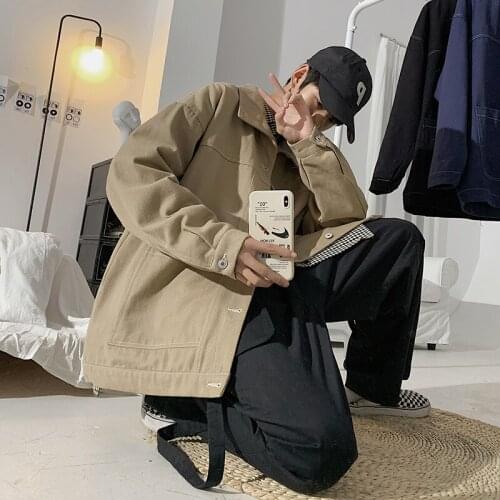 Spring Autumn Men Denim Jackets Korean Solid Streetwear Leisure Jean Jacket Khaki/Black/Blue Fashion Jeans Cargo Jackets Coat