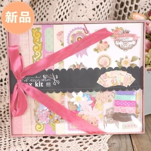 DIY Scrapbook Albums Suit Childrens Girl Photo Albums Kit Sticker Wedding Ribbon Paper Scrapbooking Lover Photo Albums Set