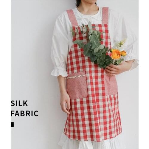 Nordic Plaid Kitchen Aprons Florist Coffee Shop Working Apron Women Cooking Baking Restaurant Apron Cleaning Tools Pinafore