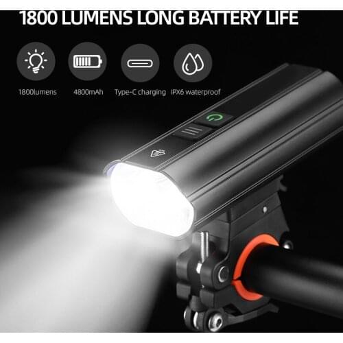 Newly LED Bike Light USB Rechargeable Aluminum Alloy Mountain Road Bike Flashlight 5 Modes Headlight Cycling Equipment 1800Lm