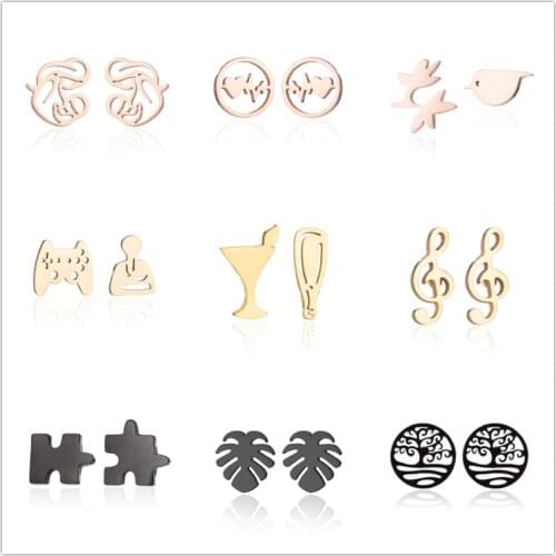 Oly2u Thanks Giving Day Family Mom Jewelry Gift Cute Stainless Steel Various Little Bird Puzzle Wine Cup Small Earings Femme