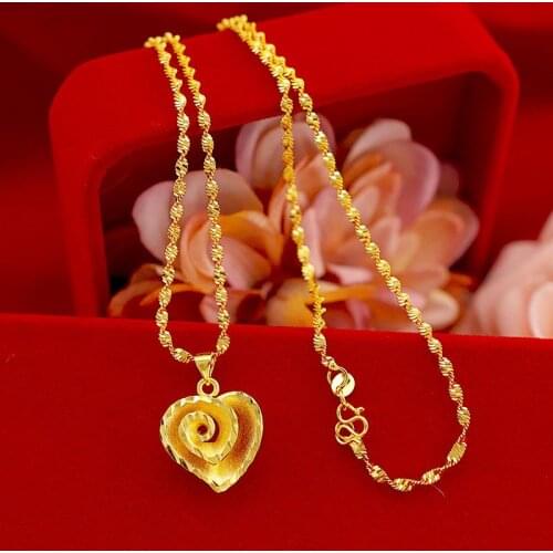 Yellow Gold Color Heart Pendant Necklace For Girlfriend Birthday Gifts Women Wedding Engagement Jewelry Clavicle Chain Choker