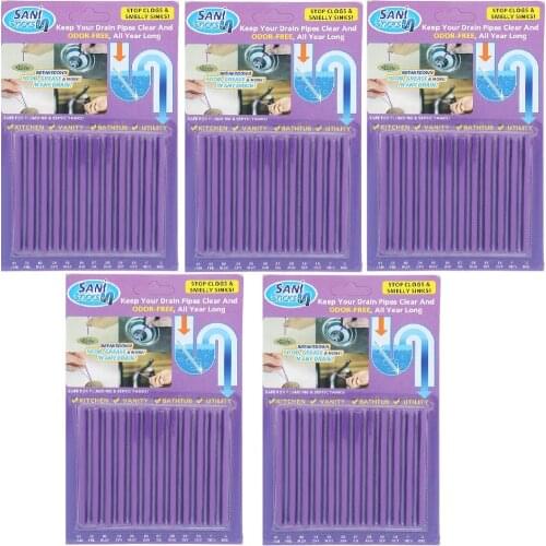5Set 60Pcs Purple Kitchen Accessories Pipeline Bathtub Decontamination Drain Kitchen Sink filt Sani Sticks Sewer Cleaning Rod