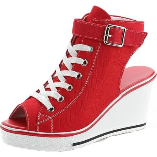 Plus Size Summer Wedges Canvas Shoes Woman Platform Sandals Ladies Open Toe Breathable Casual Shoes Women Platform Sandals