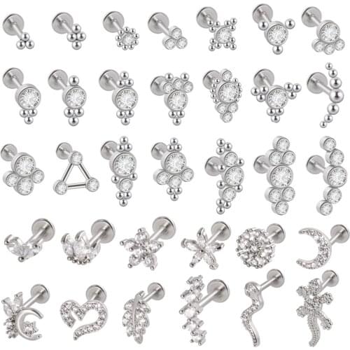 1pcs Surgical Steel Zircon Ear Stud Labret Stud Lip Ring Cartilage Helix Lobe Conch Piercing Moon Earrings Body Piercing Jewelry