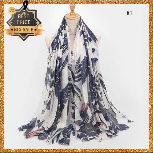Women scarf with leaf print cotton & linen shawl foulard femme lady & girls scarves female hot sale bufandas long