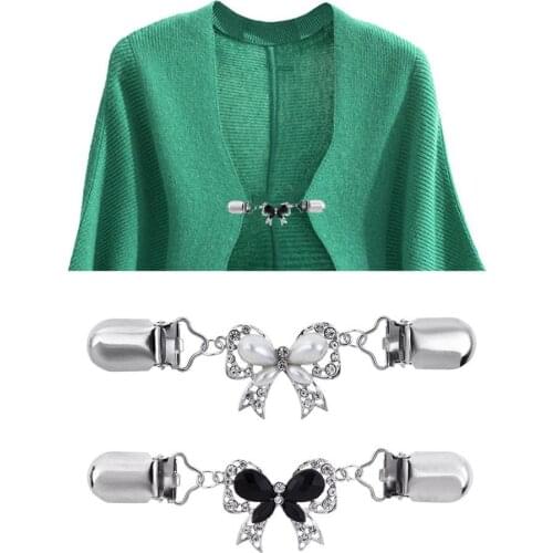 Chic Women Collar Clip Rhinestone Inlaid Bowknot Cardigan Collar Clip Dress Shawl Clasp Pin Womans accesories