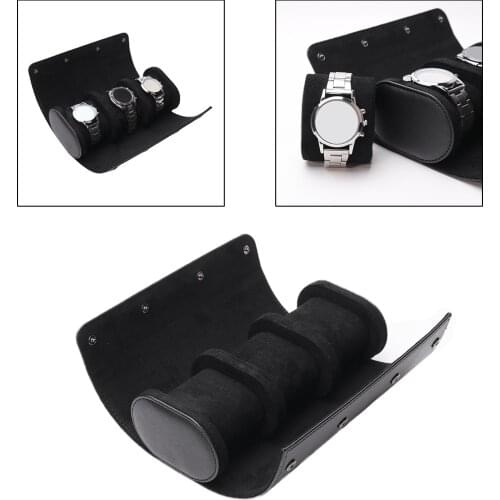 Universal 3 Slot PU Leather Watch Roll Box Display Case Jewelry Accessories