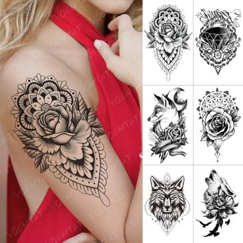 Waterproof Temporary Tattoo Sticker For Adult Fox Rose Diamond Wolf Flash Tattoos Moon Bird Body Art Arm Fake Tatoo Women Men