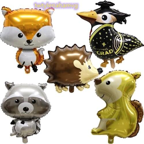 Cartoon Animal Foil Balloons Hedgehog Fox Squirrel Raccoon Woodpecker Birthday Party Childrens Day Air Balloon Inflatable Toys