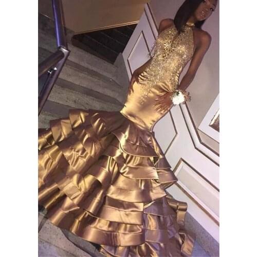 Prom Dresses Long Mermaid High Neck Appliqued Floor Length African Style For Women Special Occasion Formal Evening Gowns