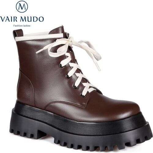 VAIR MUDO Women Martin Boots Shoes Thick Bottom Black Brown Round Toe Autumn Winter Concise Shoes Women Elegant Boots WM-X255-C