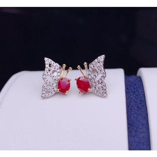 Classic butterfly elegant ruby gemstone earrings women earrings 925 sterling silver natural gem girl birthday gift