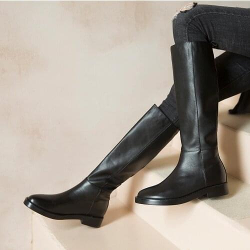 Plus Size 34-43 New Women Knee High Boots Soft Genuine Leather Flat Fashion Knee Winter Boots Warm Fur Woman Long Boots Shoes