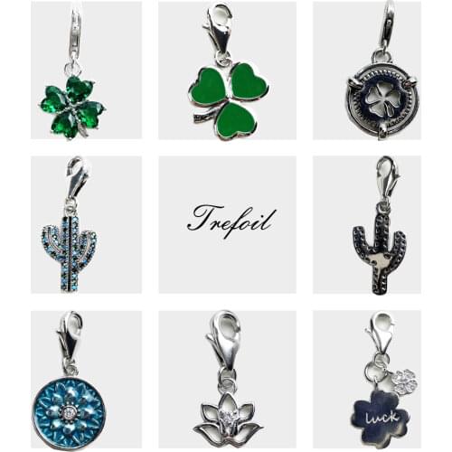 Green Stone Cloverleaf Charms Pendant,Fashion Jewelry 925 Sterling Silver Trendy Gift For Women Fit Bracelet Necklace 2019