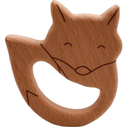 1PC Baby Teether Animal Wood Rings Wooden Teether Nursing Pendant Teething Toys