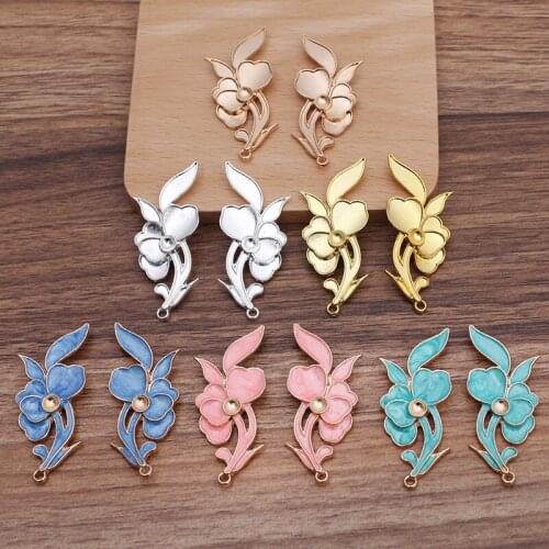 10 Pair/Lot 22*52mm Metal Flower Charms Tiaras Accessories DIY Settings Jewelry Making