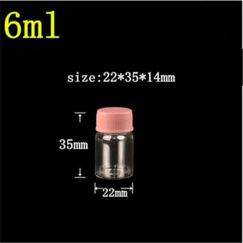 100 pcs 14 mm Screw Mouth 22x35 mm Glass Bottles With Pink Plastic Cap DIY 6 ml Empty Small Vials Containers