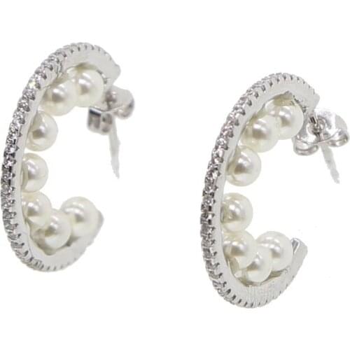 2018 geometric round cz circle pearl earring elegant lovely girl women gift silver color top quality fashion female jewelry gift