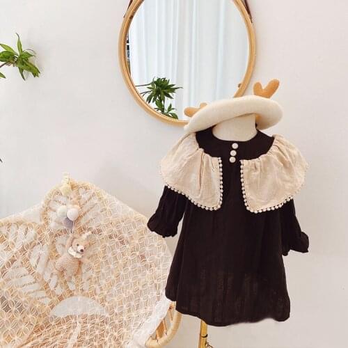 2021 Ruffled Girls Dress Black Long Toddler Girl Dresses Black 2-7 year old Baby Girl Clothes Spring Autumn Children clothing