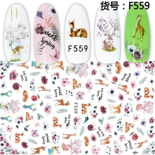 Deer Flower adhesive 3d nail sticker foil for nails art decoration cute cartoon designs nail decals manicure supplies tool