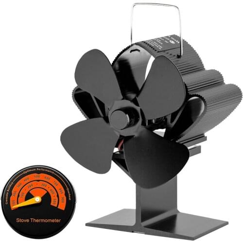 4 Blade Fireplace Fan Ventilation Mini Heat Aluminium Alloy Stove Fan Powered Log Wood Quite Energy-saving Heat Distribution