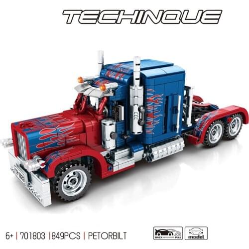 849Pcs Peterbilt Heavy Container Trucks Car Model DIY Building Blocks Sets Brinquedos Educational Toys for Children