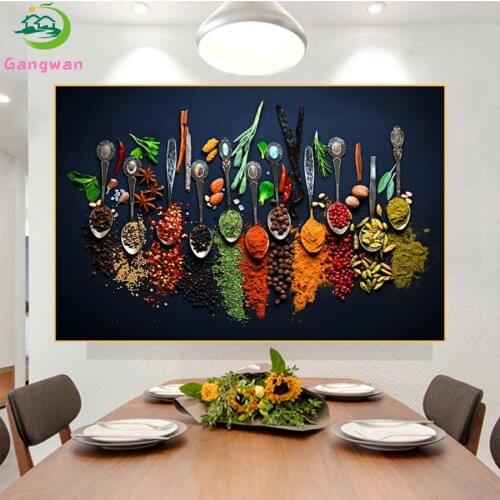 Diamond Embroidery Modern art, spice spoon kitchen restaurant decoration Full Square round Diamond Mosaic Art Painting
