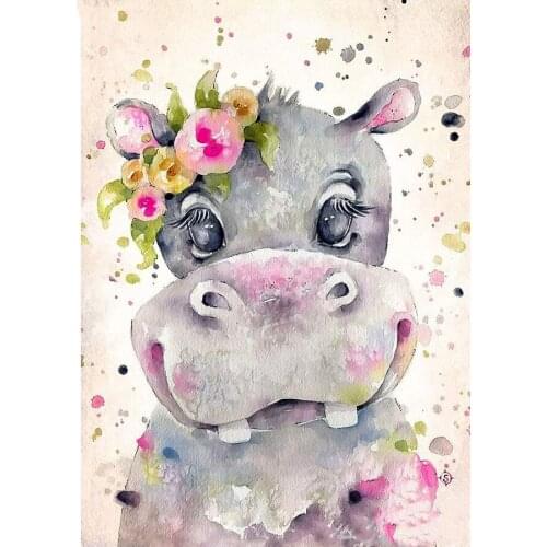 Full Square/Round Drill Diamond Painting Cattle Embroidery Lovely Hippo Rhinestone Mosaic Cross Stitch Decor Gift E1583
