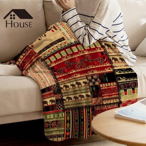 BIGHOUSES Throw Blanket Indian Folk Style Africa Elephant Warm Microfiber Blanket