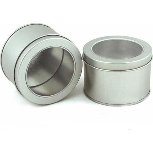Free Shipping round tin box with Transparent PVC window lid & sponge plain silver metal can storage case for watch small things