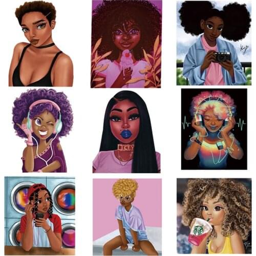 Black Girls Iron on Transfer for Clothes Heat Transfer Accessories Vogue Girl Patches Thermal Stickers Appliques for Clothing F