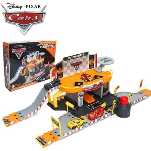 Disney Pixar Cars 3 Toys Transformable Parking Set Lightning Mcqueen Driven to WinPacing Pitstop Lot Plastic Diecasts Car Toys