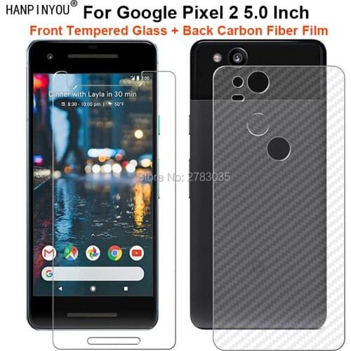 For Google Pixel 2 Pixel2 5.0"1Set= Soft Back Carbon Fiber Film + Ultra Thin Clear Premium Tempered Glass Front Screen Protector