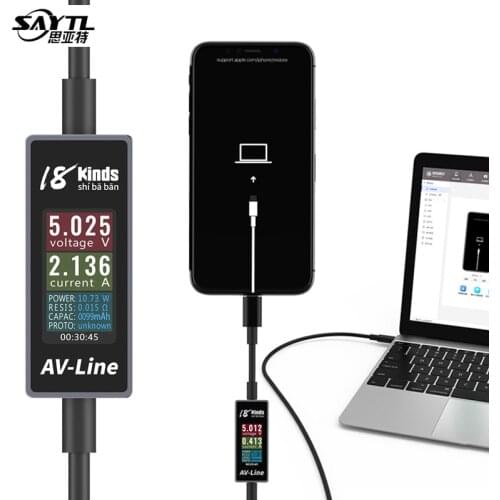 AV-Line Intelligent Detection Charging Data Line USB Charging Cable for iPhone/Android Real Time Voltage and Current Monitoring
