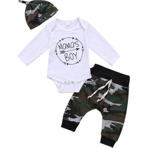 Mamas Boy Infant Newborn Baby Bodysuit+Pants Jumpsuit 2pcs Clothes Outfit Size 0-18M