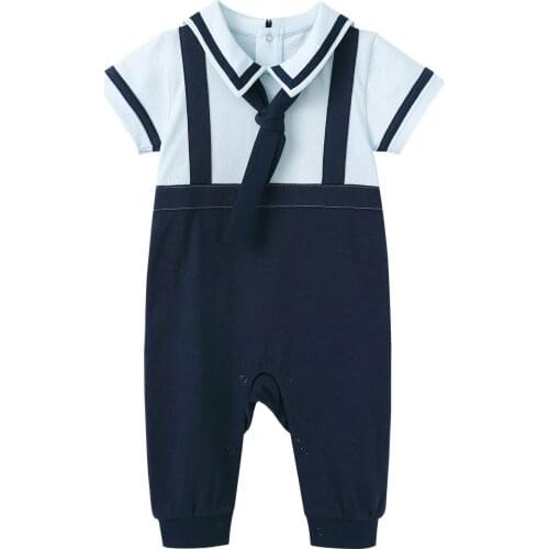 Pureborn Newborn Unisex Baby Sailor Jumpsuit Breathable Cotton Baby Romper Short Long Sleeve Baby Boy Girl Nautical Clothes