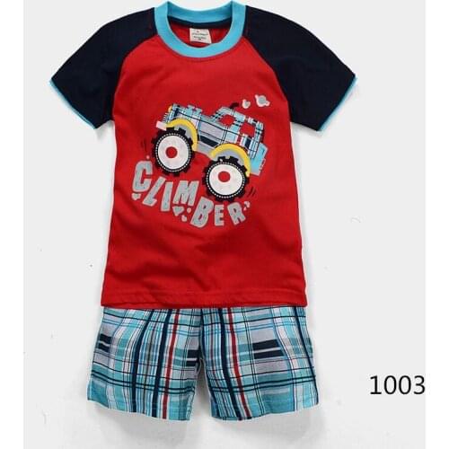 Cartoon Set Children Clothes Boys Summer Clothing Set Kids Short Sleeve T- Shirt Pants Pajamas Plaid Shorts Sets For 2-7 Years