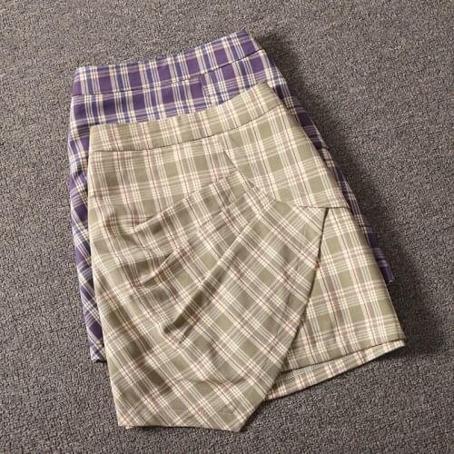 Summer 2021 New Slim High Waist Mini Skirt Retro Color Plaid Fashion All-match Irregular Cute Sweet Student Skirt