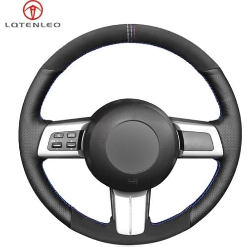 LQTENLEO Black Genuine Leather Suede Sew Car Steering Wheel Cover for Mazda MX-5 2009-2013 RX-8 2009-2013 CX-7 CX7 2007-2009