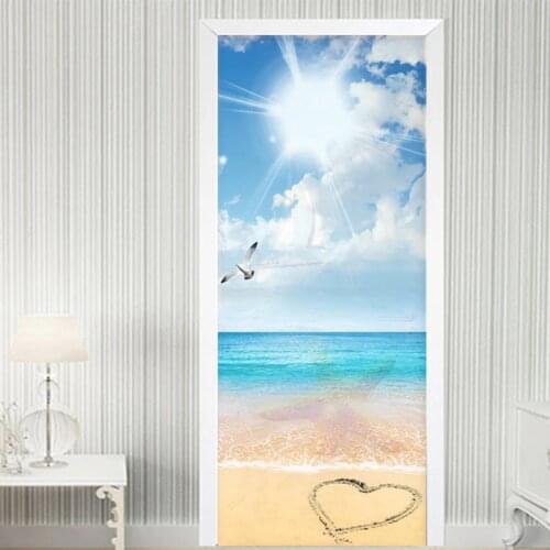 Blue Sky And White Clouds Sea View Door Sticker Living Room Dining Room Self-Adhesive Waterproof Wall Stickers Mural Wallpapers