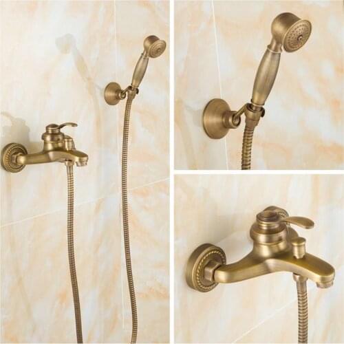 Wall Mounted Bathroom Faucet with Hand Shower Antique Bronze Bath Tub Mixer Tap With Hand Shower Faucets Sets