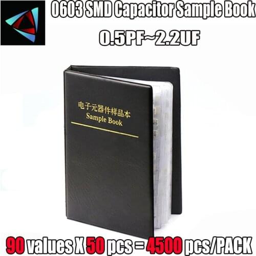 0603 SMD Capacitor Sample Book 90valuesX50pcs=4500pcs 0.5PF~2.2UF Assortment Kit Pack
