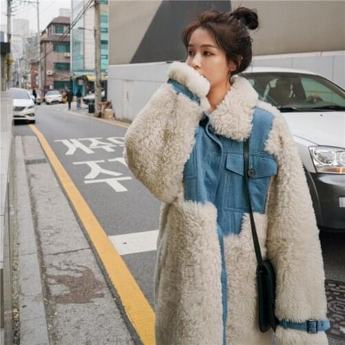Hstar 2020 New Autumn Winter Women Faux Fur Long Thick Warm Coats Female Fashion Causal Korean Style Patchwork Fleece Jacke