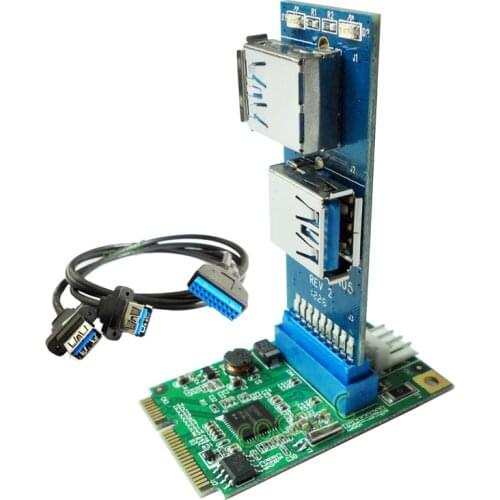 Mini PCI epress to 2 USB 3.0 ports adapter mini PCIe to 19Pin USB header to Dual USB3.0 spiltter adapter + cable