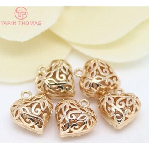 6PCS 10X11.5MM 24K Champagne Gold Color Plated Brass Hollow Hearts Charms Pendants High Quality Diy Jewelry Accessories