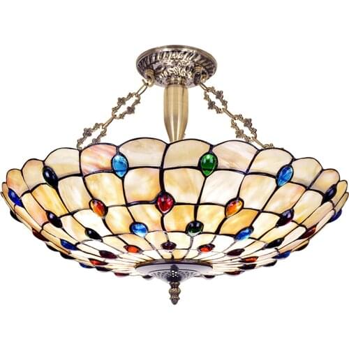 European Tiffany ceiling light retro shell Mediterranean Sea pastoral kitchen bar living room luminaria teto Ceiling Lamps
